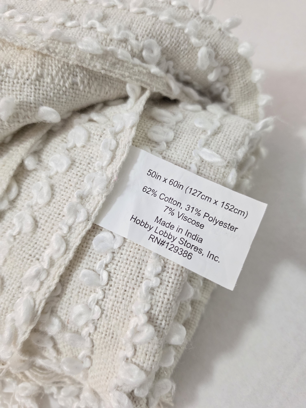 Textured Woven Cream Throw Blanket with Fringe - Picture 3 of 6